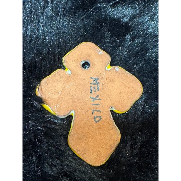 Handcrafted Mexican Ceramic Cross Ornament With Colorful Floral Design - Picture 4 of 7